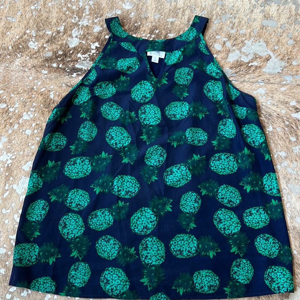 Market Spruce XL great condition navy, green pineapple print sleeveless blouse